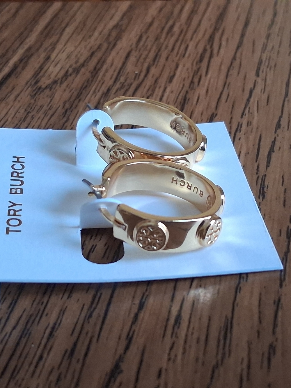 Tory Burch Miller Gold-tone Stud Hoops With Encircled Double T Emblems NWOT - Picture 5 of 9